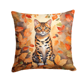 Cats in Fall Leaves Throw Pillow (Design: Bengal Cat)