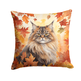 Cats in Fall Leaves Throw Pillow (Design: British Longhair)