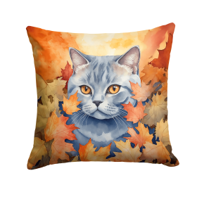 Cats in Fall Leaves Throw Pillow (Design: British Shorthair)