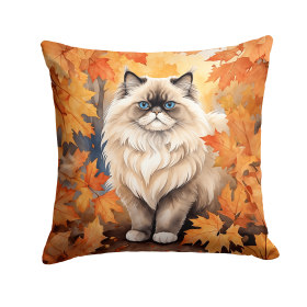 Cats in Fall Leaves Throw Pillow (Design: Colorpoint Longhair Cat)