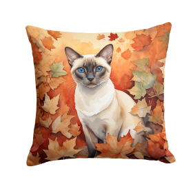 Cats in Fall Leaves Throw Pillow (Design: Colorpoint Shorthair Cat)