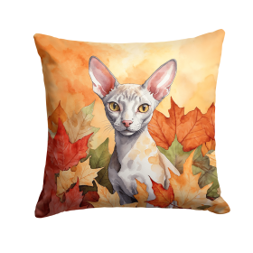 Cats in Fall Leaves Throw Pillow (Design: Cornish Rex Cat)
