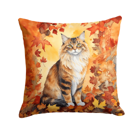 Cats in Fall Leaves Throw Pillow (Design: Cymric Cat)