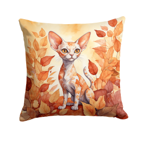 Cats in Fall Leaves Throw Pillow (Design: Devon Rex Cat)