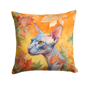 Cats in Fall Leaves Throw Pillow (Design: Donskoy Don Sphynx Cat)