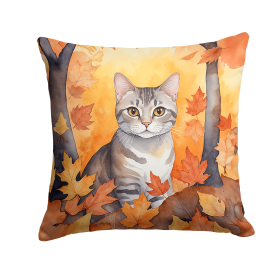 Cats in Fall Leaves Throw Pillow (Design: European Shorthair Cat)