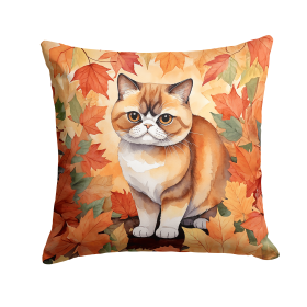 Cats in Fall Leaves Throw Pillow (Design: Exotic Shorthair Cat)