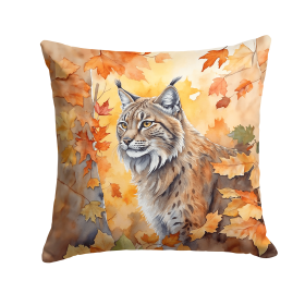 Cats in Fall Leaves Throw Pillow (Design: Highlander Lynx Cat)