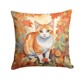 Cats in Fall Leaves Throw Pillow (Design: Japanese Bobtail Cat)