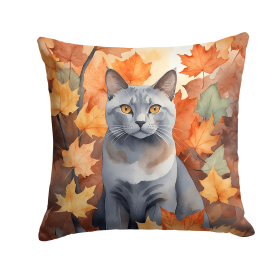 Cats in Fall Leaves Throw Pillow (Design: Korat Cat)
