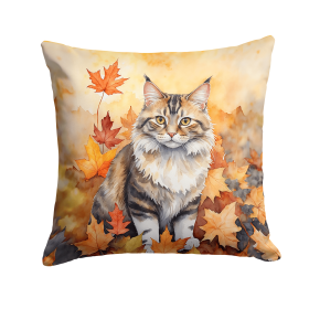 Cats in Fall Leaves Throw Pillow (Design: Kurilian Bobtail Cat)