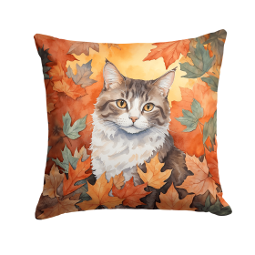 Cats in Fall Leaves Throw Pillow (Design: La Perm Cat 7145)