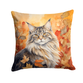 Cats in Fall Leaves Throw Pillow (Design: MaineCoon Cat)