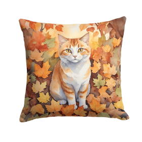 Cats in Fall Leaves Throw Pillow (Design: Manx Cat)