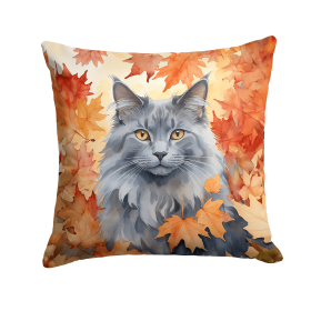 Cats in Fall Leaves Throw Pillow (Design: Nebelung Cat)