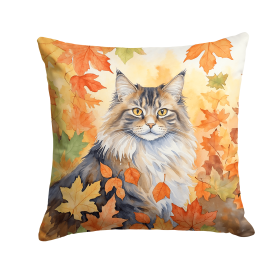 Cats in Fall Leaves Throw Pillow (Design: Norwegian Forest Cat)