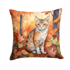 Cats in Fall Leaves Throw Pillow (Design: Oregon Rex Cat)