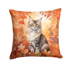 Cats in Fall Leaves Throw Pillow (Design: Oriental Longhair Cat)