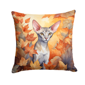 Cats in Fall Leaves Throw Pillow (Design: Oriental Shorthair Cat)