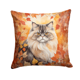Cats in Fall Leaves Throw Pillow (Design: Persian Cat)