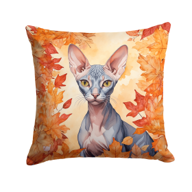 Cats in Fall Leaves Throw Pillow (Design: Peterbald Cat)