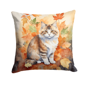 Cats in Fall Leaves Throw Pillow (Design: Ragamuffin Cat)