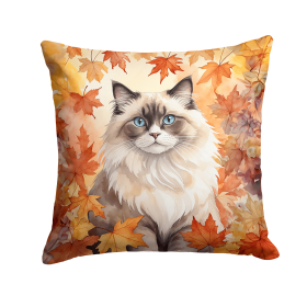 Cats in Fall Leaves Throw Pillow (Design: Ragdoll Cat)