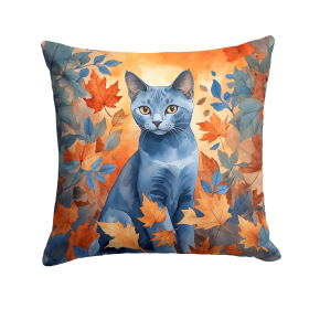 Cats in Fall Leaves Throw Pillow (Design: Russian Blue Cat)