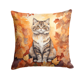 Cats in Fall Leaves Throw Pillow (Design: Selkirk Rex Cat)