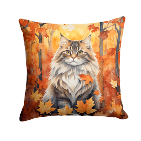 Cats in Fall Leaves Throw Pillow (Design: Siberian Cat)