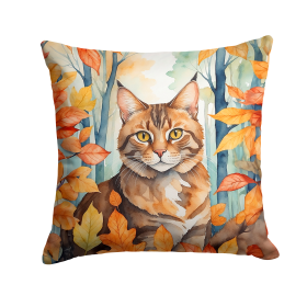 Cats in Fall Leaves Throw Pillow (Design: Sokoke Cat)