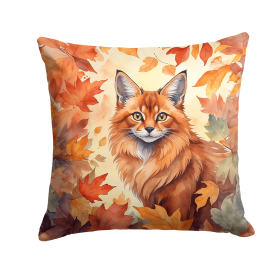 Cats in Fall Leaves Throw Pillow (Design: Somali Cat)