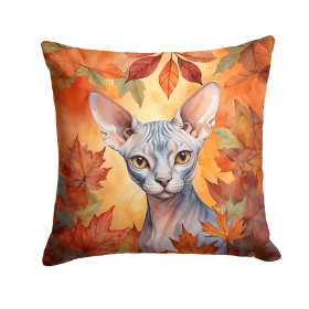 Cats in Fall Leaves Throw Pillow (Design: Sphynx Cat)