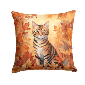 Cats in Fall Leaves Throw Pillow (Design: Toyger Cat)