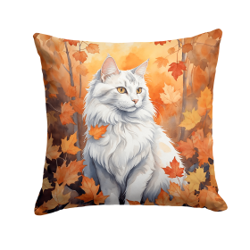 Cats in Fall Leaves Throw Pillow (Design: Turkish Angora Cat)