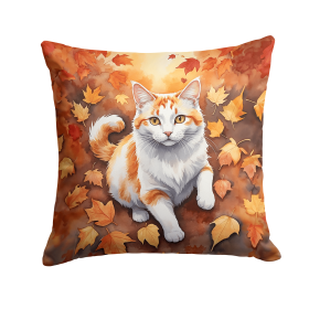 Cats in Fall Leaves Throw Pillow (Design: Turkish Van Cat)
