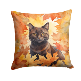 Cats in Fall Leaves Throw Pillow (Design: York Chocolate Cat)