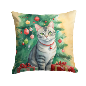 Cat By Christmas Tree Throw Pillow (Design: Asian Cat)