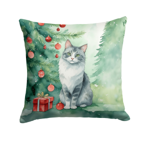 Cat By Christmas Tree Throw Pillow (Design: Australian Mist Cat)