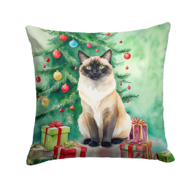 Cat By Christmas Tree Throw Pillow (Design: Birman Cat)