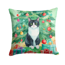 Cat By Christmas Tree Throw Pillow (Design: Chantilly Tiffany Cat)