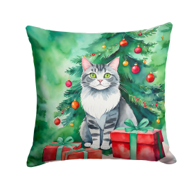 Cat By Christmas Tree Throw Pillow (Design: Foldex Exotic Fold Cat)