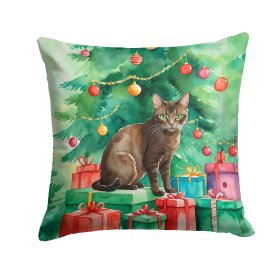 Cat By Christmas Tree Throw Pillow (Design: Havana Brown Cat)