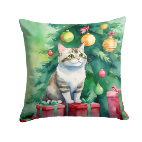 Cat By Christmas Tree Throw Pillow (Design: Li Hua Cat)