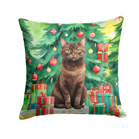 Cat By Christmas Tree Throw Pillow (Design: York Chocolate Cat)