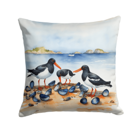 Birds, Birds, Birds Throw Pillow (Design: Oystercatchers Feeding 7521)