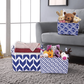Laundry Hamper and Storage Bin (Style: Blue and White)