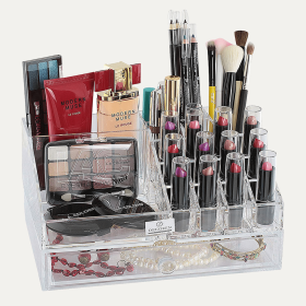 Clear Makeup Organizers - 19 Slots and 1 Drawer (Style: The Hartfo Beaded Placemats)