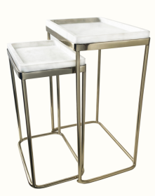 Nesting Tables with Marble Top (Set of 2) (Color: Gold)
