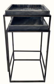 Nesting Tables with Marble Top (Set of 2) (Color: Gray)
